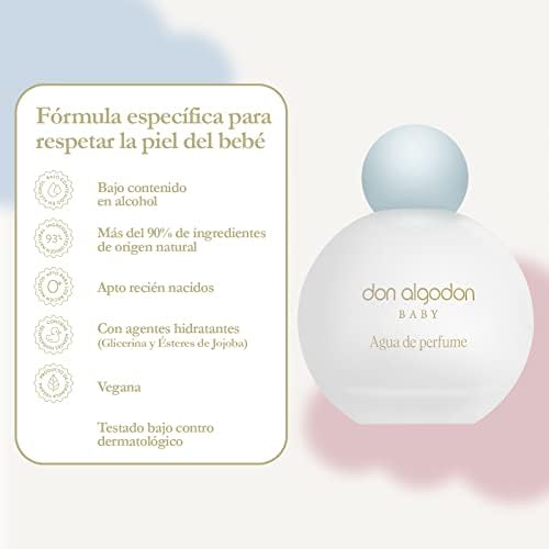 Don algodão perfume baby água eau algodão de parfum apt recém -nascidos, 93% natural, vegan, com agentes hidratantes .1ud, 100 ml
