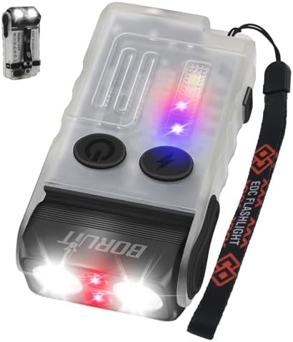Lanterna Mini V20, Lanterna Rotativa de 180° com Luz UV de 365nm, Alarme de Buzzer de 110dB, 1000 Lúmens Super Brilhantes com 13 modos, Impermeabilizante IP67, para Caminhadas de Campismo (branca)