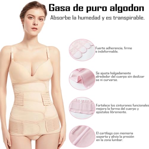 Faja Postparto cesarea,Fajas Postquirurgicas para Mujer,2 Piezas de Cinturón de Apoyo Parto y cinturón pélvico de Puro algodón,Soporte de Espalda,Faja Post Parto y Post Cesarea para Mujer y Maternidad