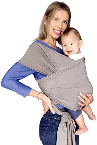 Baby Carrier Wrap Sling Swaddles for Infant and Newborn in Peruvian Cotton - Grey with Large Front Pocket