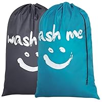 Chrislley 2 Pack Extra Large Travel Laundry Bag Rip-Stop Nylon Dirty Clothes Bags with Drawstring Closure Machine Washable Bags Wash Me (Blue and Grey)