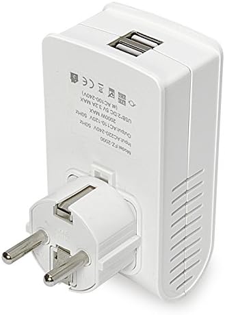 LiteFuze 2000W Travel Voltage Converter for Hair Dryer - Dual USB for Cell Phones, Charger, Schuko European Plug (FZ2000-EF)