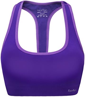 FaceRain Women's Workout Sports Bra Removeable Pads Raceback Medium Support Yoga Bras Purple/S