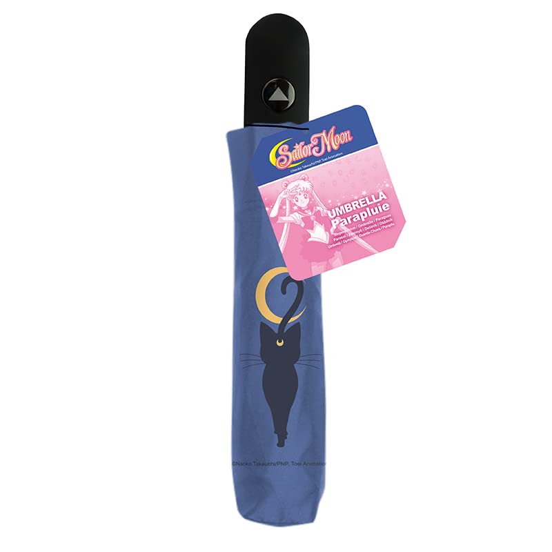 ABYstyle Sailor Moon Luna & Artemis Umbrella - Semi-Automatic Portable Folding Umbrella with Matching Carrying Pouch Durable Construction Perfect for Cosplay Anime Manga Accessories Gift