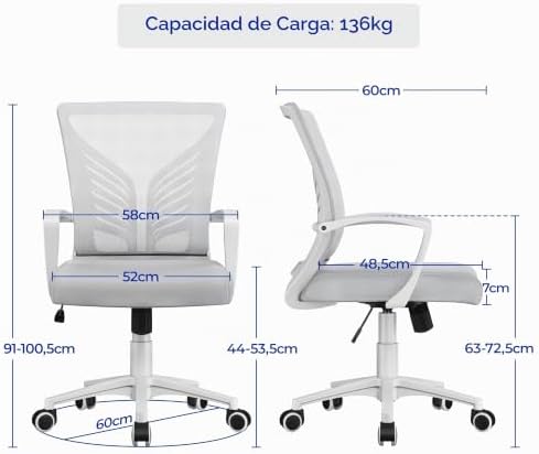 Yaheetch Conjunto de 2 Cadeiras de Escritório Função Inclinável Cinzento Claro