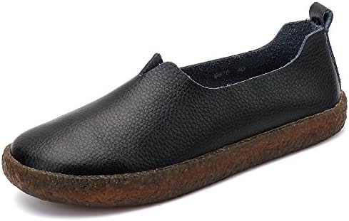 Cooga Women's Classic Leather Flats Slip On Memory Foam Cushioned Casual Walking Shoes