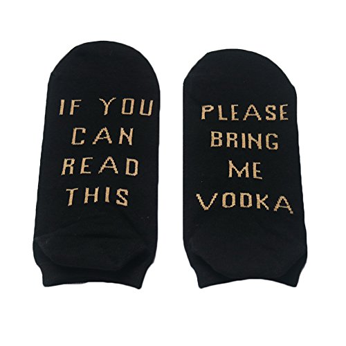 Niu Niu Soft Cotton Low Cut Ankle Socks with Knitting Word IF You Can Read This Bring Me Some Vodka Black Yellow