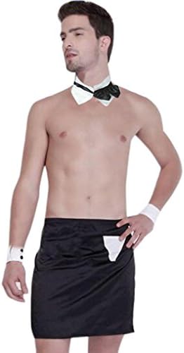 YIWULA Sexy Men Mankini Thong Waiter Costume Cosplay Lingerie Bow Tie Underwear Set (C)