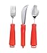 Essential Medical Supply Power of Red Adaptive Utensil Set - Bendable Fork, Spoon, and Rocker Knife with Large Soft Handles for Arthritis, Orthopedic Recover and Elderly Individuals