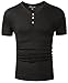 Mrignt Mens Short Sleeve Slim Fit Henley t-Shirt with Button (L, Black)