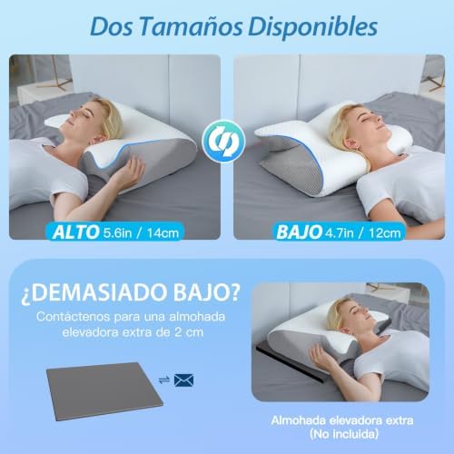 Almohada Cervical 2 en 1 Espuma de Memoria, Gris, 60x40x12/14cm