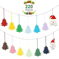 Christmas Tree Gift Tags, ForTomorrow 220 Pack Assorted Colors Xmas Tree Hanging Tag and Santa Gift Tag Label Paper Tag Kraft Wishing Tag Name Placed Card with 120 PCS Organza Ribbon,32.8FT String