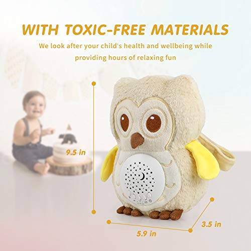 BEREST Baby Sleep Soother Owl, Lullabies & Shusher White Noise Machine Sound Soother, Nursery Decor Night Light Projector, Toddler Crib Sleep Aid, Baby Shower Gifts Portable Owl Plush Toy