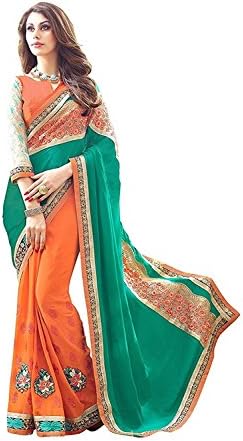 White World Embroidered multi colored Georgette saree for women's Latest design party wear wedding and casual