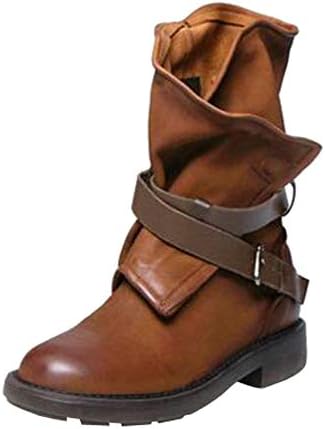 Caopixx Boots for Women's Warm Short Leather Boots Casual Buckle Artificial Leather Patchwork Shoes