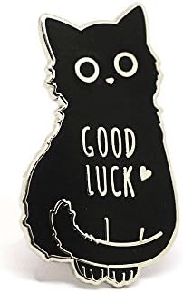 Black Good Luck Cat Pin, Lucky Kitty Enamel Pin, Solid Metal Brooch