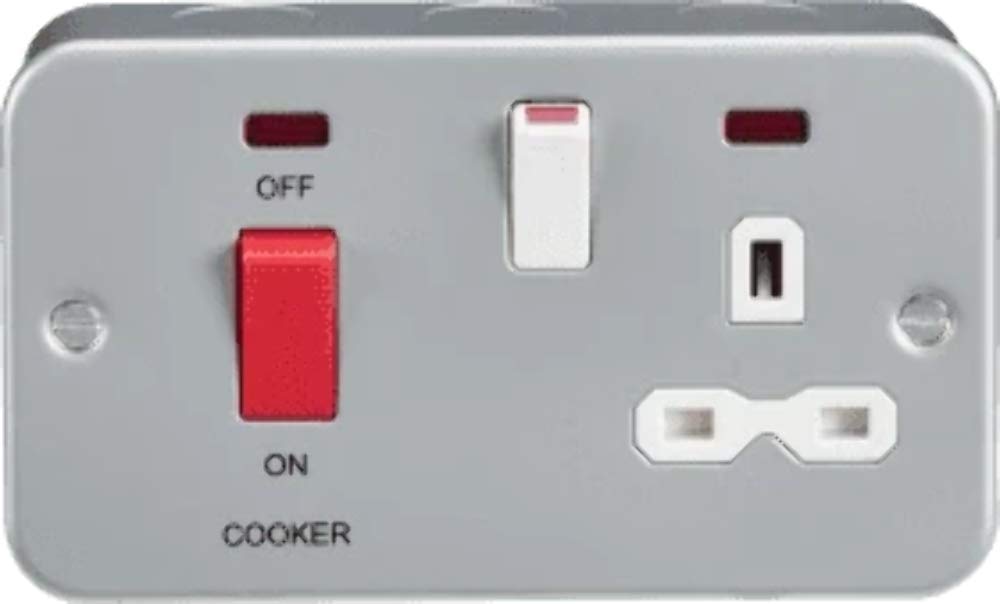 Knightsbridge MR8333N Metal Clad 2G 45A DP Cooker Switch and 13A Switched Socket with Neons, Grey