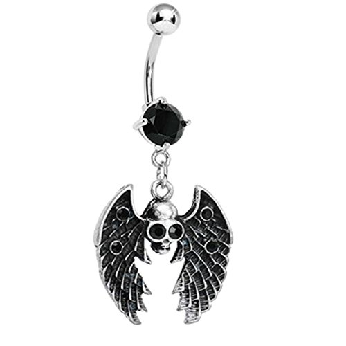Belly button rings skull dangle wing sexy black gemmed …