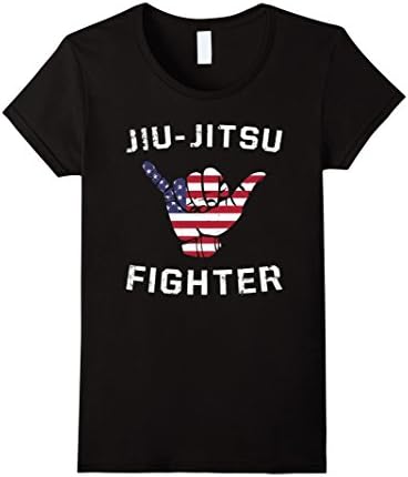 Womens Brazilian Jiu-Jitsu Fighter USA Shaka T-Shirt Medium Black