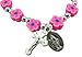 Pink Flower Shape Prayer Bead Rosary Miraculous Medal Charm Bracelet for Girls