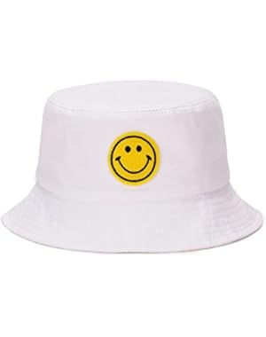 Unisex Wide Brim Smile Face Pattern Sun Protection Funky Outdoor Fishing Bucket Hat