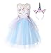 JerrisApparel Flower Girls Unicorn Costume Pageant Princess Party Dress (8-9 Years, Blue)
