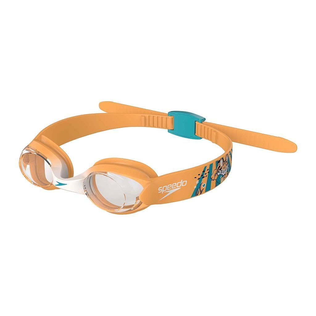 Speedo Unisex-Youth Illusion Swimming Goggles | Secure Fit | Anti-fog | Anti-leak, Aanadi Orange/Aquarium, One Size