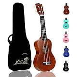 POMAIKAI Soprano Wood Ukulele Rainbow Starter Uke Hawaii kids Guitar 21 Inch with Gig Bag for kids Students and Beginners (Brown)