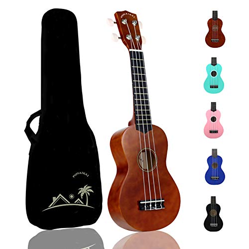 POMAIKAI Soprano Wood Ukulele Rainbow Starter Uke Hawaii kids Guitar 21 Inch with Gig Bag for kids Students and Beginners (Brown)