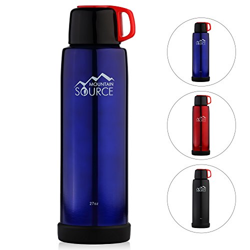 Mountain Source Stainless Steel Water Bottle Thermos, Insulated Water Bottle with 2 Leak-Proof Caps, 27oz - 3 Colors, Double Walled Vacuum Construction - Perfect for Hot and Cold Drinks (Ocean Blue)