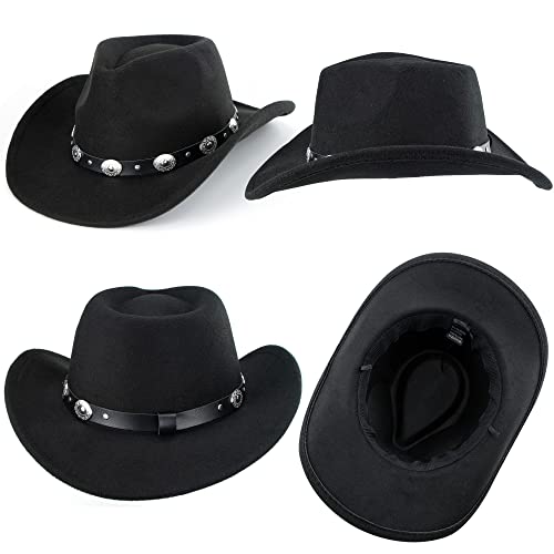 Eohak Womens Western Cowboy Hats Studded Pinched Western Cowgirl Hats Wide Brim Fedoras Hat with Belt Buckle (Size:Medium)
