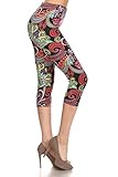 Leggings Depot Women's Popular Capri Cropped Printed High Waist Leggings Batch4 (Regular (Size 0-12), Peacock Royalty)