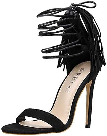 LEEDFORD Women's Stiletto Pump Heel Sandals Wedding Party & Evening Tassel Heeled Ankle Strap High Heels Open Toe Sandals