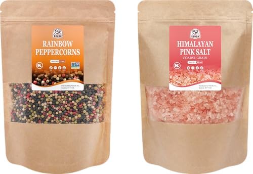 Photo 1 of *July 01, 2030* 52USA Rainbow Peppercorn Blend 12oz + Himalayan Pink Salt Coarse 2 lb (Pack of 2), Kosher, Packed to Keep Pepper Fresh, Salt and Peppercorns for Grinder Refill