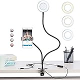 Selfie Ring Light With Cell Phone Holder Standard for Live Stream and Make up, Kishgo Flexible Long Arm for IPhone and Android Phone,[3-Light Mode] [10-Level Brightness] LED Desk Lamp (Black)