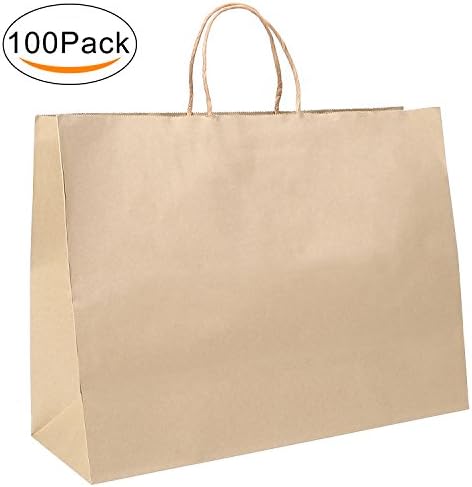 Corodo Kraft Paper Bags, 16"x6"x12" Shopping Bag, Kraft Bags, Party Bags, Paper Gift Bags with Handles Brown 100Pcs