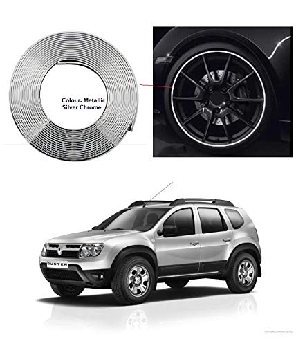 PRIKNIK Car Beading Exterior Chromium Plated (Colour Chrome Silver) for Exterior Rim, Grill, Headlight, Back Light, Wheel, Hub, Stickon Compatible with Renault Duster