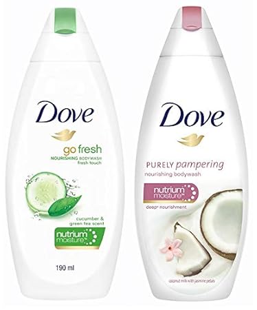 Dove Go Fresh Nourishing Body Wash, 190ml & Dove Coconut Milk and Jas Petals Body Wash, 190ml