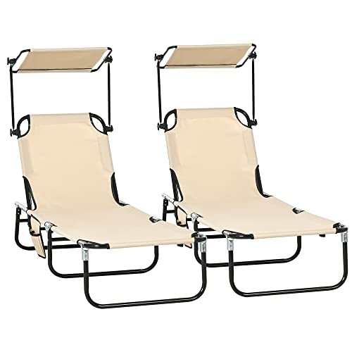 Outsunny Folding Chaise Lounge Pool Chairs, Set of 2 Outdoor Sun