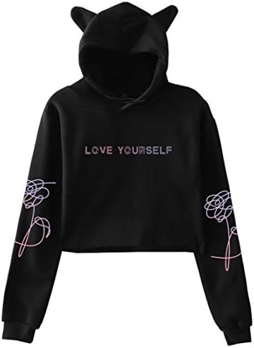 EmilyLe Ladies BTS Love Yourself Crop Top Hoodie for Army Jin Suga J-Hope RM Jimin V Jung Kook