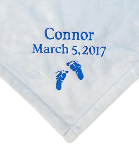 Personalized Monogrammed Embroidered BIRTHDATE Baby FEET Foot Prints Tahoe Fleece Baby Blanket~ Make it Special! (Blue)