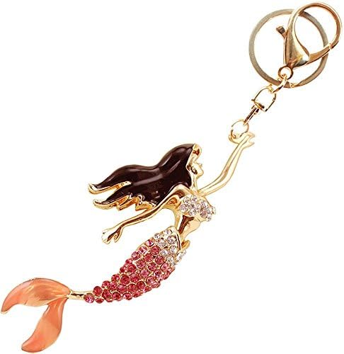 Pretty Mermaid Sparkling Charm Blingbling Keychain Crystal Rhinestone Pendant (Pink)