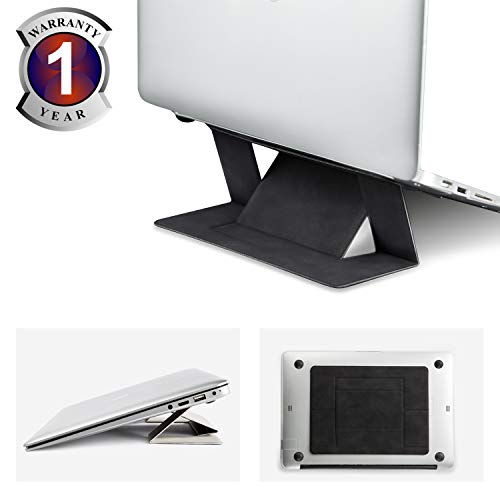 Invisible Laptop Stand Portable-RUCACIO Adhesive Laptop Kickstand Lightweight Stand Foldable Seamless Appendage of Computer Desktop Stand Holder Anti-Slide Fits Mac Book,Laptops,iPad, Tablet (Black)