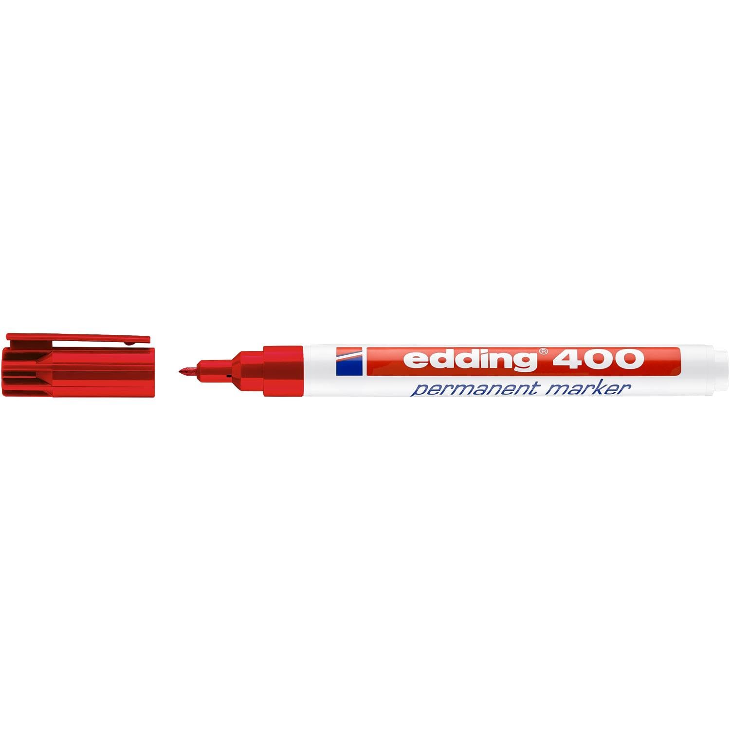 edding 400 permanent marker - red - 10 pens - fine round tip 1 mm - waterproof, quick-drying, smear-proof pens - for cardboard, plastic, wood, metal, glass and fabric — image 1