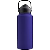 1L Stainless Steel Double Wall Insulated Vacuum Flask 32oz Powder Coated Sports Water Bottles (Dark Blue)