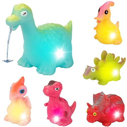 6 Packs Light Up Floating Dinosaur Bath Toys Swimming Pool Water Shower