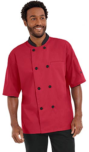 ChefUniforms.com Men's Chef Coat - Lightweight, Double Breasted, Short Sleeve Professional Kitchen Uniform, Plastic Buttons, Restaurant Workwear