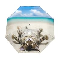 rngysdhj Umbrella,A Cat Lying On Beach Printed Automatic Umbrella Wind Resistant Folding Rain Women Windproof Umbrellas Rain for Men Black CoatingSun Umbrella
