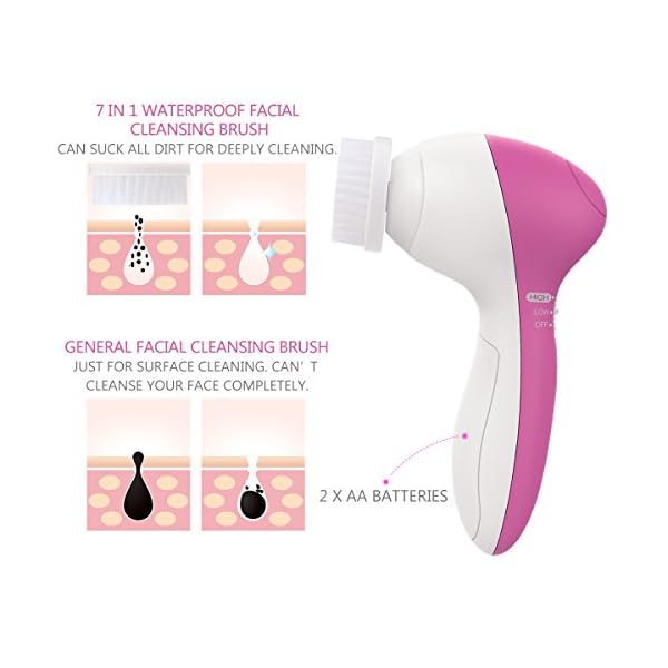 Facial Cleansing Brush [Newest 2021], PIXNOR Waterproof Face Spin Brush with 7 Brush Heads for Deep Cleansing, Gentle…