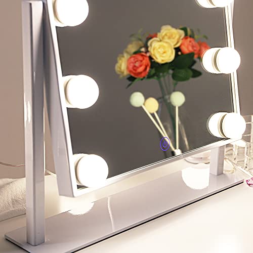 Chende Lighted Vanity Mirror with Dimmable LED Bulbs, Hollywood Style